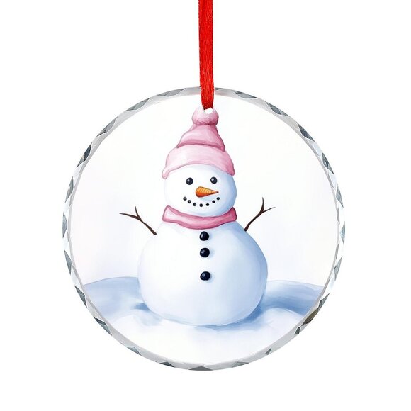 NEW - Glass Circular Ornament Pendant - Snowman - Picture 4 of 8